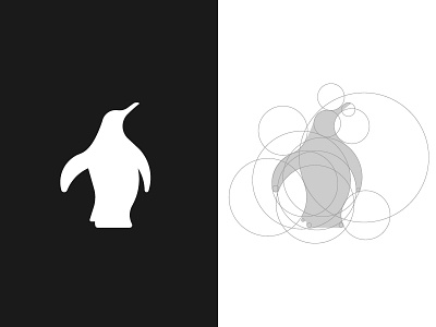 Penguin bird black and white brand flat golden ratio grid logo mark penguin