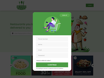 Sign up page for food order project animation banner design branding food app icon layoutdesign residence responsive restaurant ui ux web website concept website design
