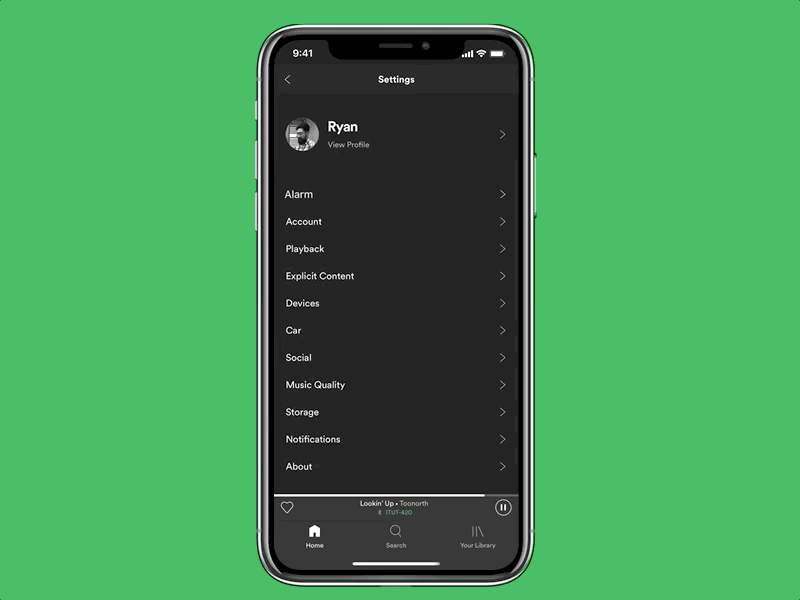 Spotify Alarm app design ui