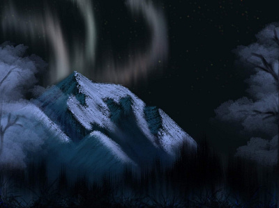 Mountain in the night drawing illustration procreate