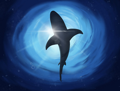 Shark art blue color creativeartmary dark deep deep sea design digital illustration digitalart drawing illustration ipadpro light procreate sea shadow shark water