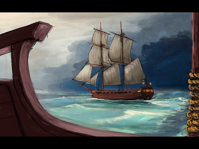 Ships in the storm boat color drawing illustration light photoshop shadow ship storm