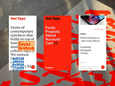 Hot Type — mobile black branding design fonts menu minimal mobile typography ui
