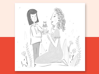 Editorial illustration drafts flowers frog girl illustration kiss mother motherhood nature princess storytale