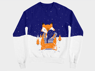 Hug fox art cold fox girl hug illustration snow sweatshirt vector winter