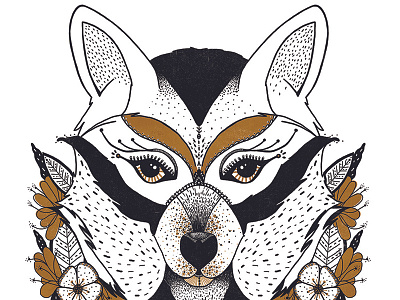 She Wolf animal black eyes flowers illustration leaves tattoo white wild wolf