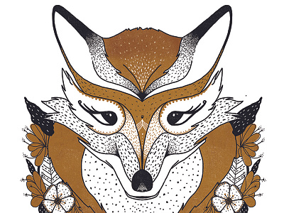 She Fox animal black eyes flowers fox illustration leaves tattoo white wild