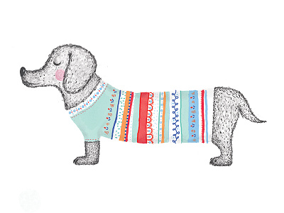 Winter Dog animal brush colors dachshund digital dog hair illustration knitted pet sweater