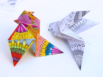Illustrated origami Serie animal assemble bird coloring illustration instructions origami paint paper pattern product