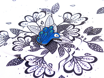 Peacock Enamel Pin animal blue design enamel flower illustration nature packaging pin product