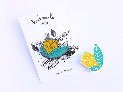 Flower Enamel Pin enamel fashion flower illustration leaves nature packaging pin product silver yellow