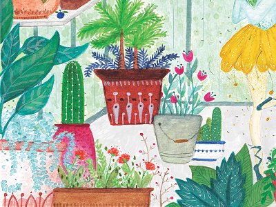 Greenhouse at daytime artprint brushes day detail illustration nature plants watercolor