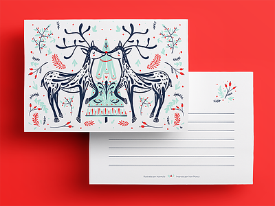 Christmas Postcard christmas deer illustration ink nature postcard print skillscreen tree