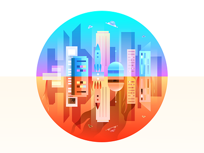 Dystopia buildings burning city dystopia fire flat illustration opposite vector