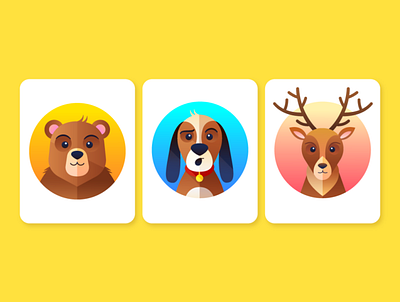 Animal Cards animals bear character deer dog flat illustration vector