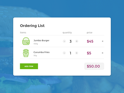 007 - Ordering List fast food freebie item list shopping sketch ui