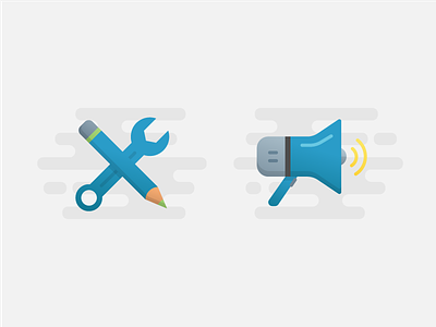 Customize + Campaign blue concept features graphic icon illustration megaphone pencil wrench