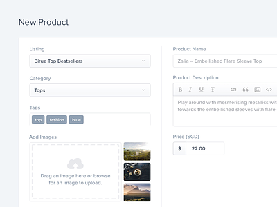 Add New Product UI dashboard e-commerce ecommerce field form product tags ui upload wizard
