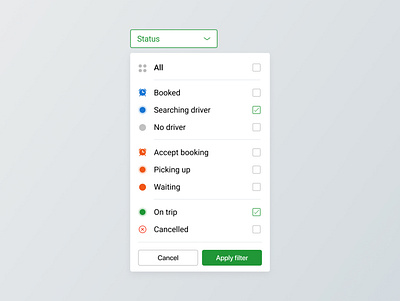 Status filter for Taxi Trip List (Agency) taxi agency uiux web app