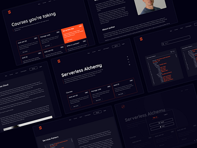 Serverless courses website black blue courses dark design figma interface minimal orange ui ux web website