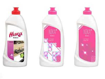 Rebranding packaging design for Nika cleaning products.