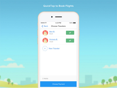 QuickTap Booking airfare booking flight list multiselect plane quick tap tickets