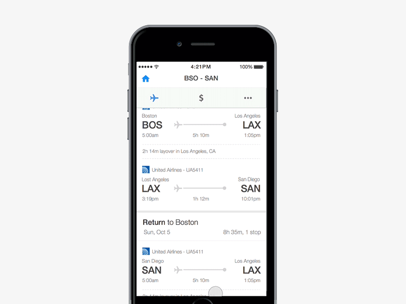 Trip Details Scrolling flight horizontal ios scroll trip vertical