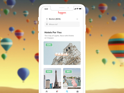 Discover on Hopper bunny design flights hopper hotels ios mobile product sketch travel ui