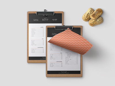 RSVP Cafe Menu brand design branding design identity menu bar minimal pattern pattern design visual identity