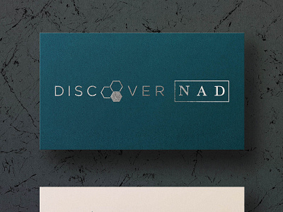 DISCOVER NAD Logo branding businesscard logo minimal molecule print science silverfoil teal typography