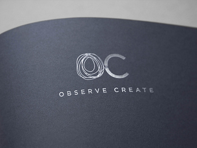 OBSERVE CREATE Logo brand branding create designparlor emboss embossing illustration logo mark minimalism navyblue observe pentool print silver