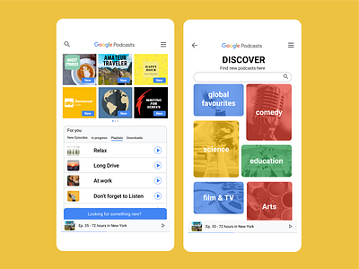 Google Podcasts UI Discover Feature podcasts ui design user interface visual design