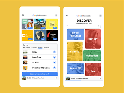 Google Podcasts UI Discover Feature