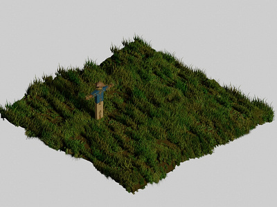 Isometric Scarecrow and Grass