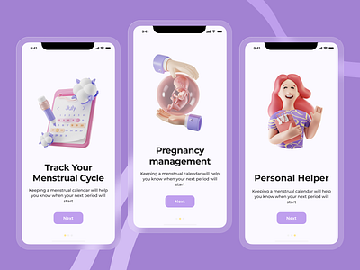 Woman Health App 3d branding cycle design healthcare helper illustrations ios menstrual mobile design period pregnancy tracking ui uidesign uiux ux woman