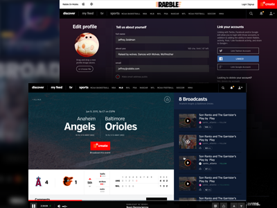 Redesign peek app broadcasts interface rabble.tv sports tv ui user ux