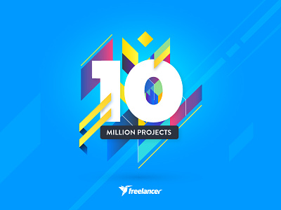 10 Million Projects 10 million announcement blue colorful freelancer freelancer.com geometric milestone vector