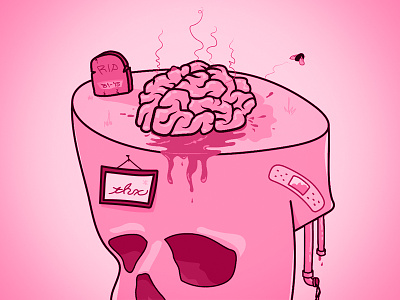 Dribbble Firstshot brain debut fly grave illustration poster skull tombstone