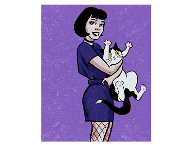 Girl with cat cat girl girl illustration illustration retro illustration vintage illustration vintage inspired