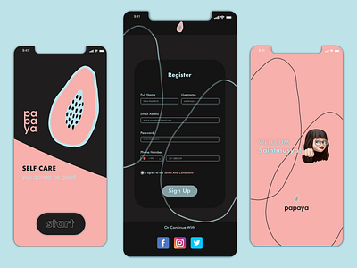 Papaya App app brand identity design graphicdesign icon illustration minimal neon ui vector