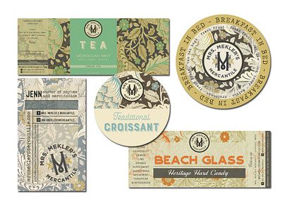 Mrs. Mekler's Mercantile beverage botanical branding design label label design logo tea vintage