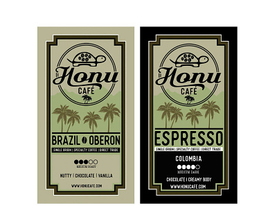 Honu Cafe Coffee Labels beverage graphic design label label design