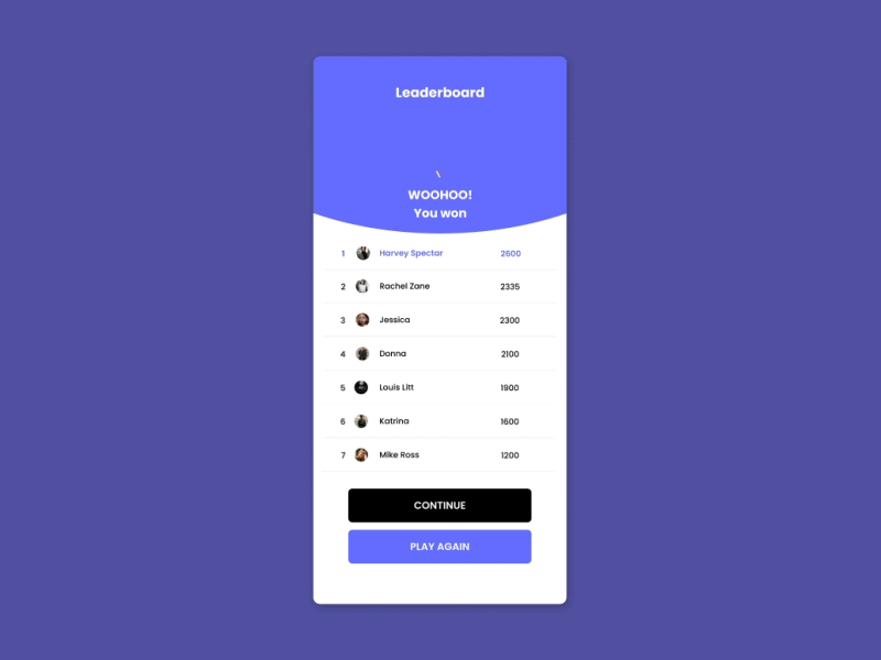 Leaderboard UI | Daily UI 19 adobe after effects adobe photoshop animated gif animation app daily 100 challenge dailyui design figma figma design leaderboard ui ux