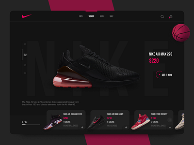 NIKE WEBSITE black design minimalism pink shop ui ui design ux ux design web design