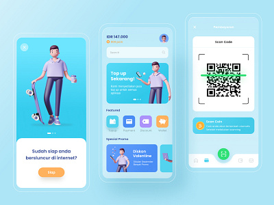Mobile App - Digital Wallet 3d Concept 2020 trends 3d 3d illustration app bank barcode digital wallet mobile payment topup ui ui design ux wallet