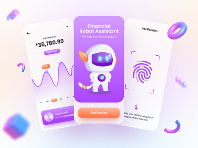 Financial App - Mobile Design 3d app blurred background cute design finance financial app funny illustration mobile ui ux