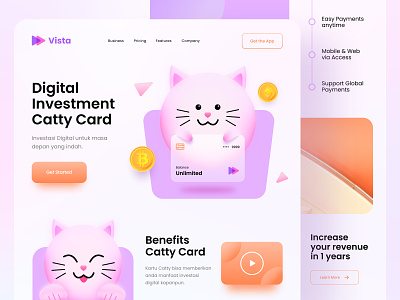 Web Design - Financial Investment 3d card cat cute finance app funny illustration investment landingpage orange purple ui ux web web design