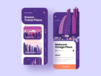 Travel App - Mobile Design illustration mobile mobile app mobile design mobile ui night orange purple travel agency travel app traveling ui ux