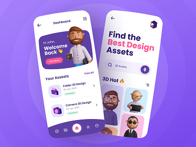 3D Design Resources - Mobile Design 3d app avatar colorful cute design marketplace mobile mobile design pink purple resources ui ux