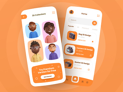 3D Design Library - Mobile Design 3d avatar colorful cute library marketplace mobile app mobile design mobile experience orange resources ui ux